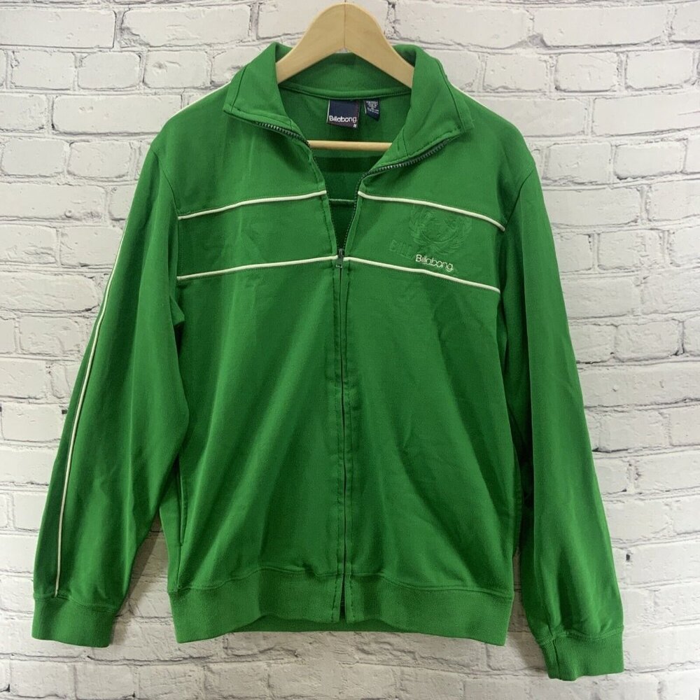 Vintage Billabong Mens Sz M Track Jacket Green Full Zip With Pockets